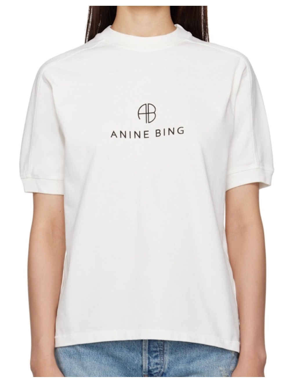 Anine Bing Jaylin Monogram T-shirt Tee in White NWT